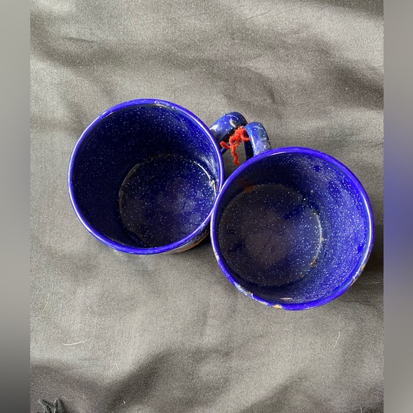 Antique Blue Speckled Tin Kettle Cup Mugs! Set of (2)! - Picture 4 of 11